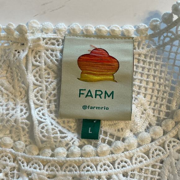 Farm Rio Jungle Scarf Ruffle Lace Blouse Womens Large Blue White Flutter Sleeve - Picture 7 of 11